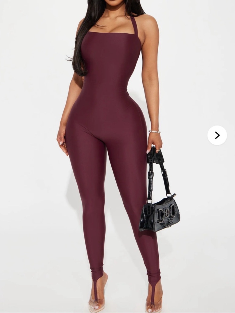 Fashion Nova Sleeveless Square-Neck Burgundy Jumpsuit